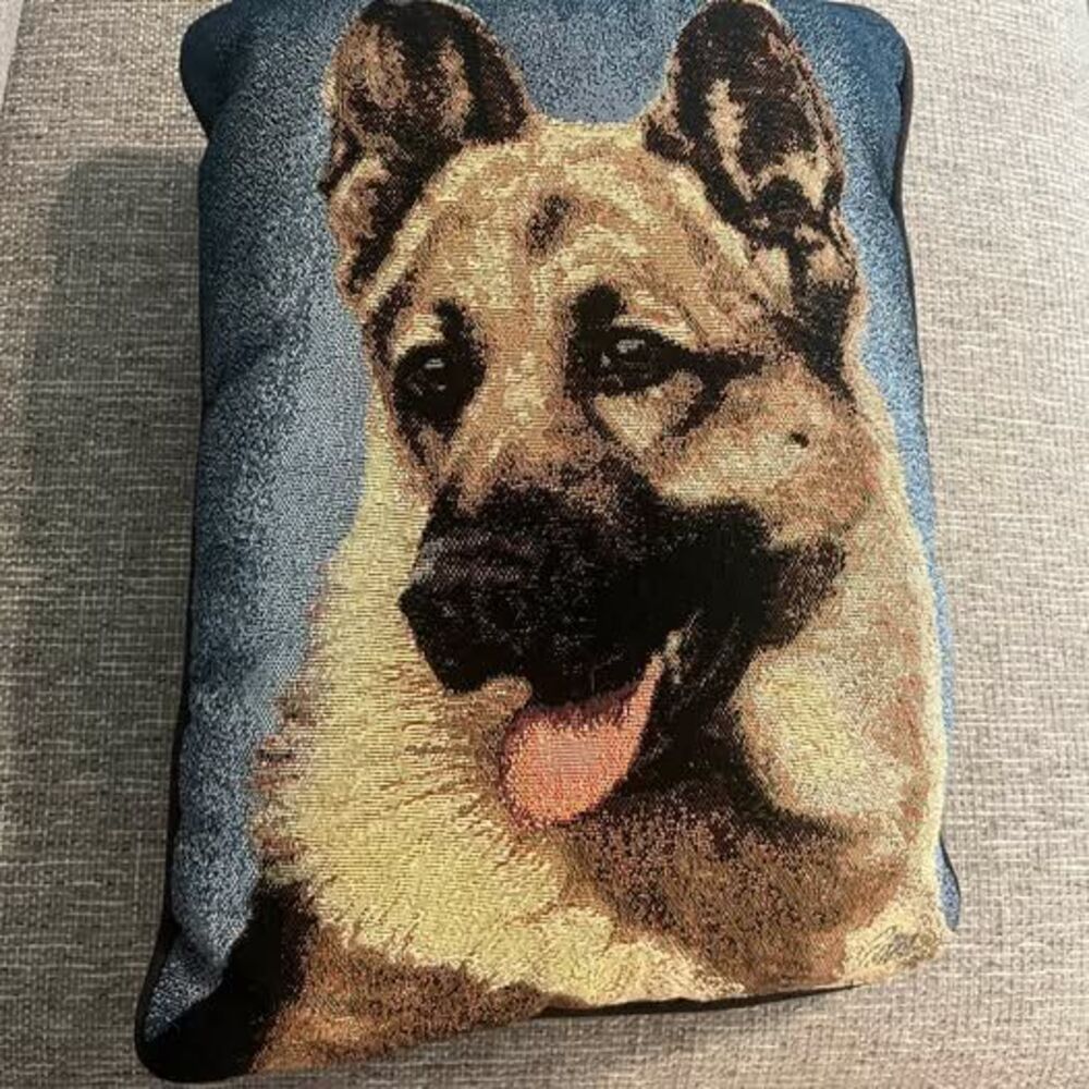 Vtg Linda Picken German Shepherd Woven Jacquard Tapestry Accent Pillow Dog Decor